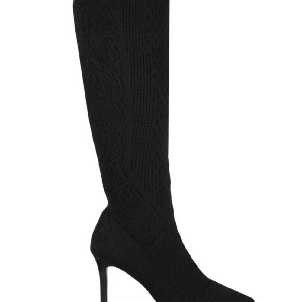 New Elegant Black Women's Knee-High Stiletto Knit Boots
